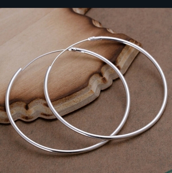 925 Sterling Silver Hoop Earrings - Picture 3 of 4